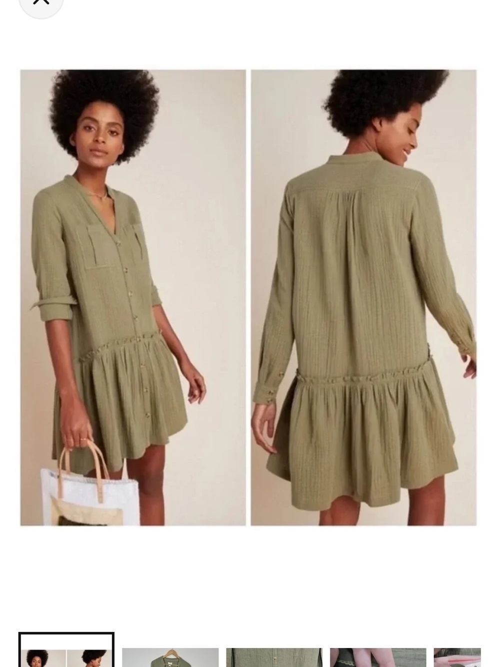 Anthropologie Maeve Katie textured utility tunic dress in olive green